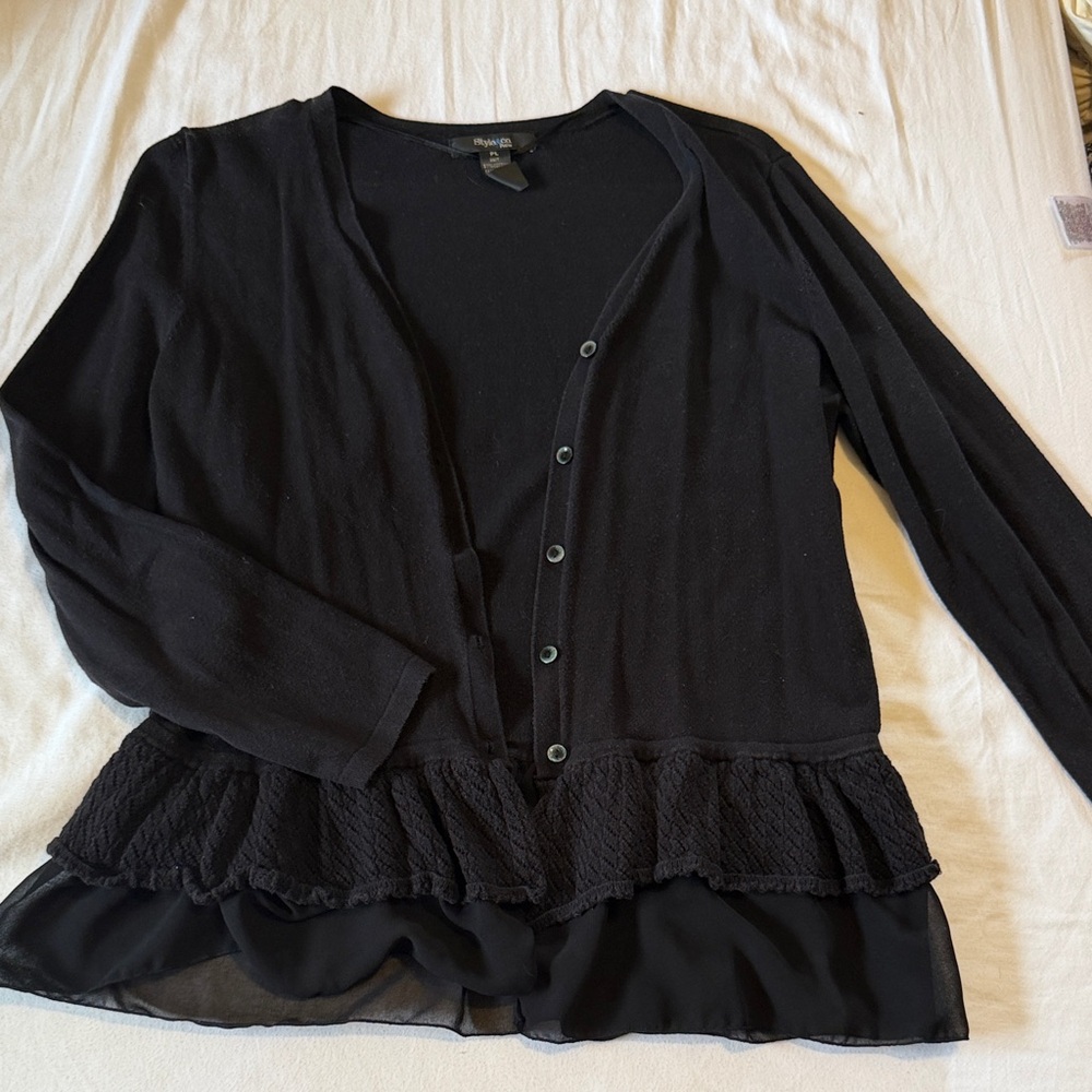 Style & Co. Black Ruffle-Hem Button-Front Women's Top